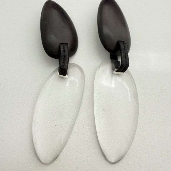Monies Large Ebony and Clear Resin Dangle Drop Earrings Costume Designer - Picture 1 of 5